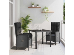 Vidaxl Conjunto de Jantar para Jardim com Almofada 3 Pcs Preto Vime Pe