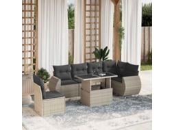 Vidaxl 7 Pcs Conj. Sofás Jardim Com Almofadões Vime Pe Cinzento-claro