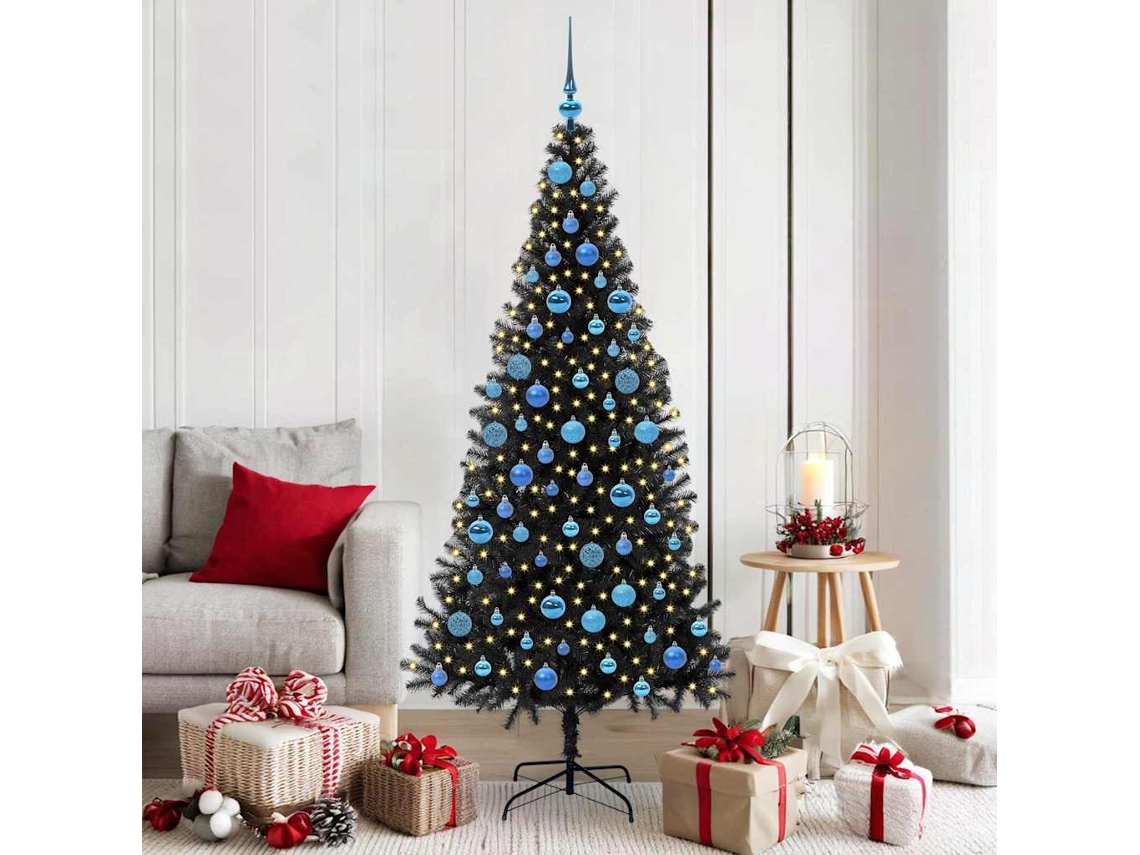 Vidaxl Árvore De Natal Com 300 Leds Com Suporte Preto 180 Cm Pvc