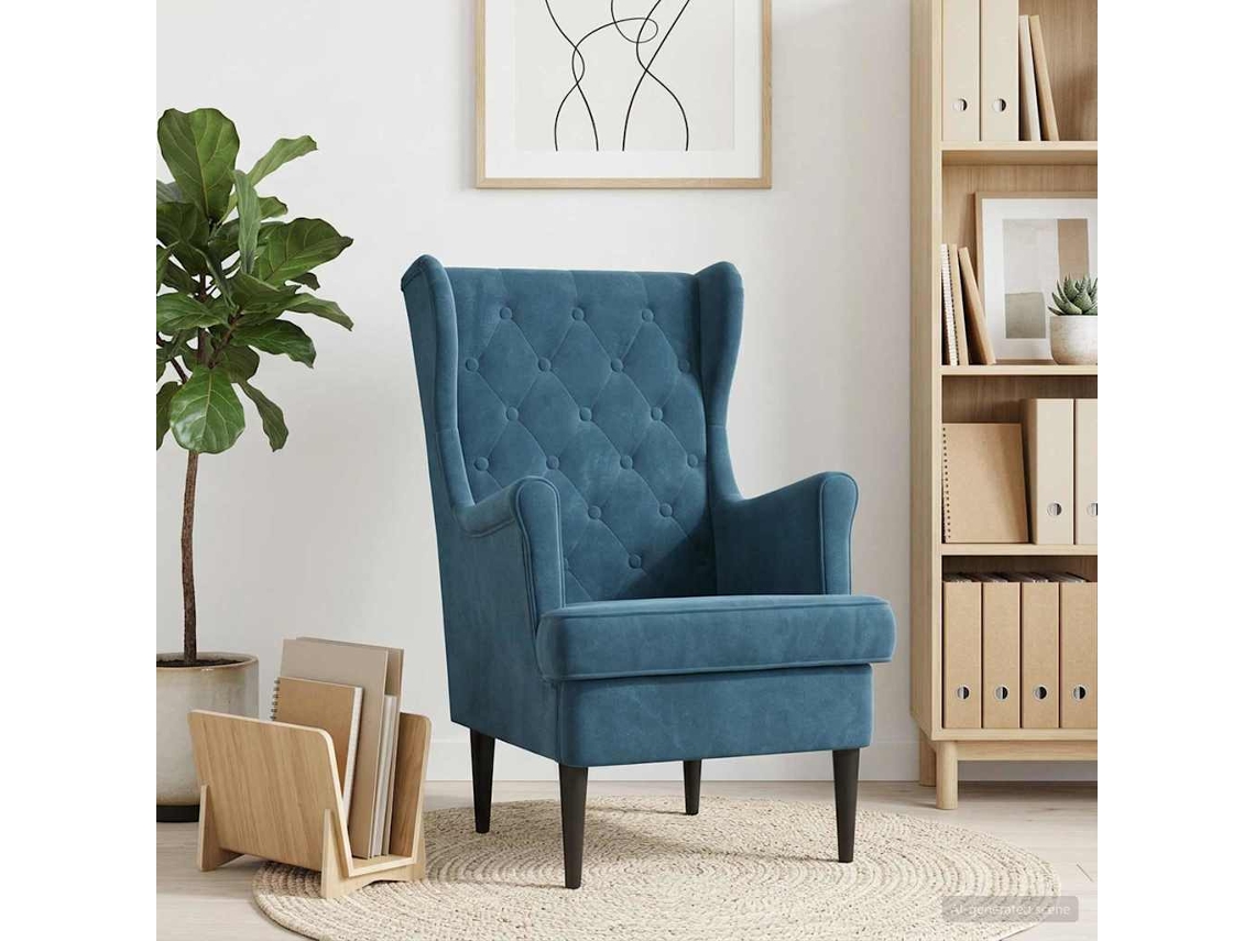 Vidaxl Poltrona Azul Veludo