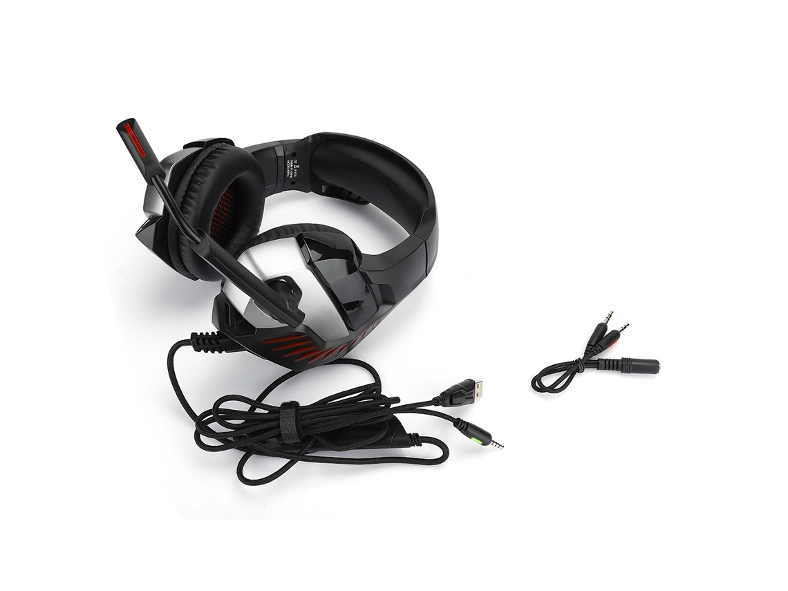 Auriculares para juegos con cable, diadema, luminosos, micrófono, cancelación de ruido, PS4, negro y rojo, S/MARCA