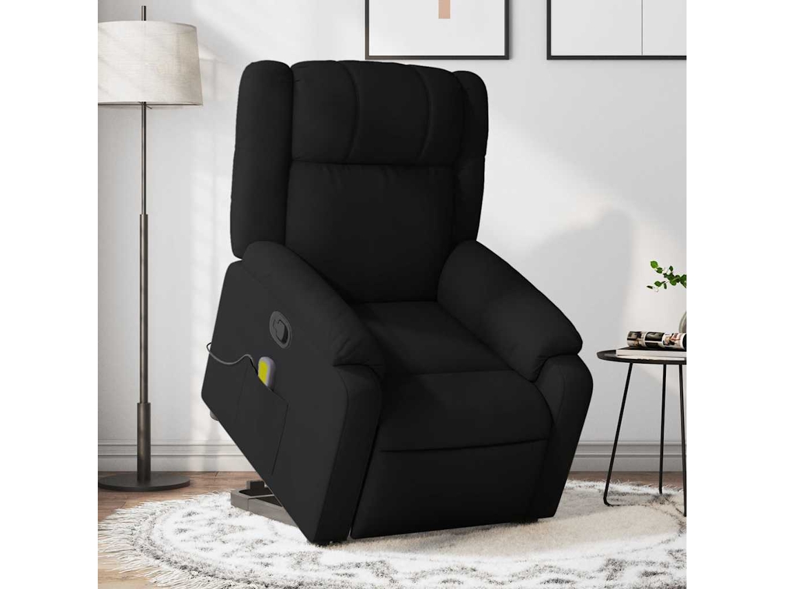 Vidaxl Poltrona De Massagens Reclinável Elevatória Tecido Preto