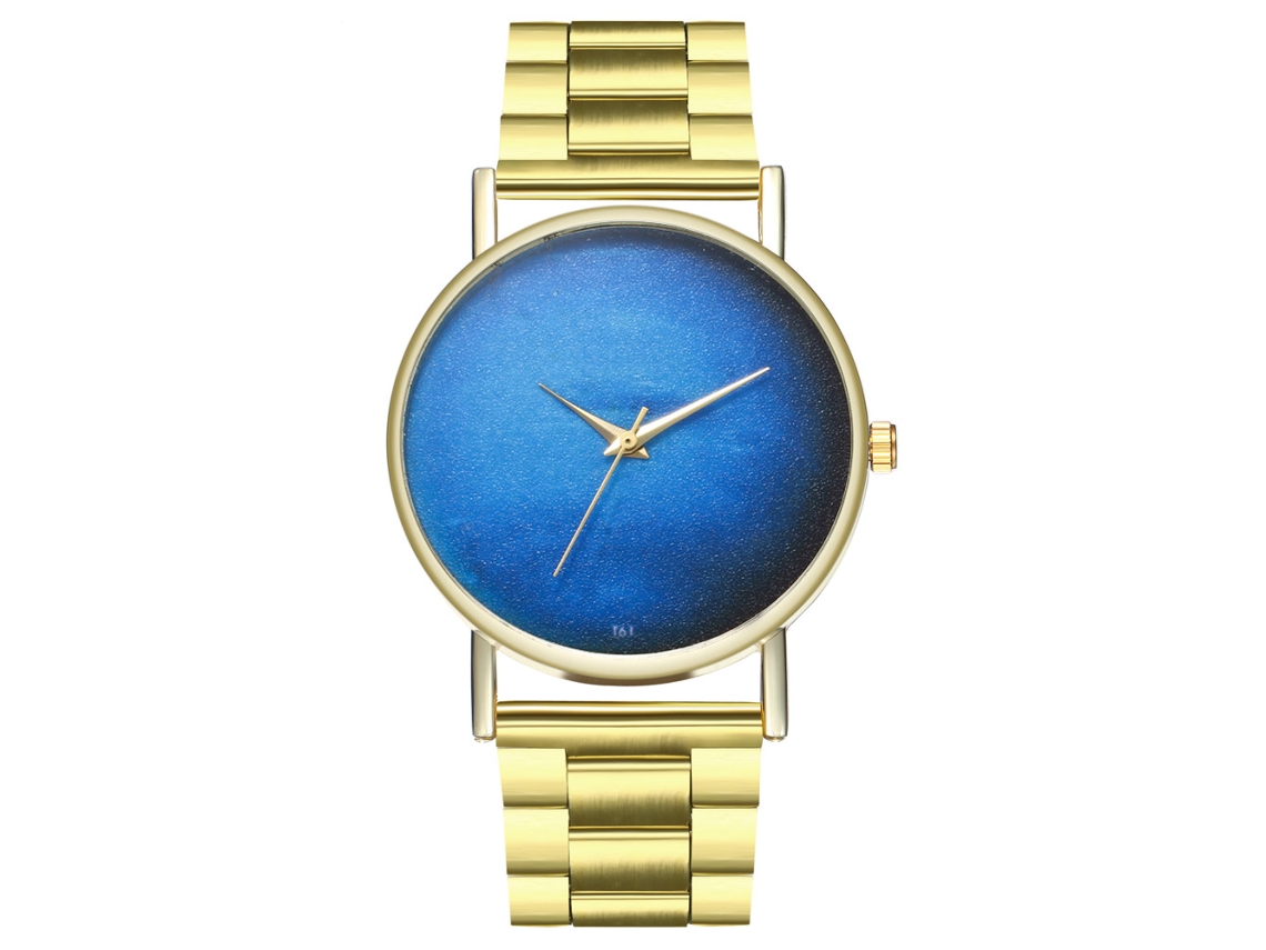 Relógio de pulso unissex Zhoulianfa em aço inoxidável com pulseira de aço, mostrador azul e movimento de quartzo.