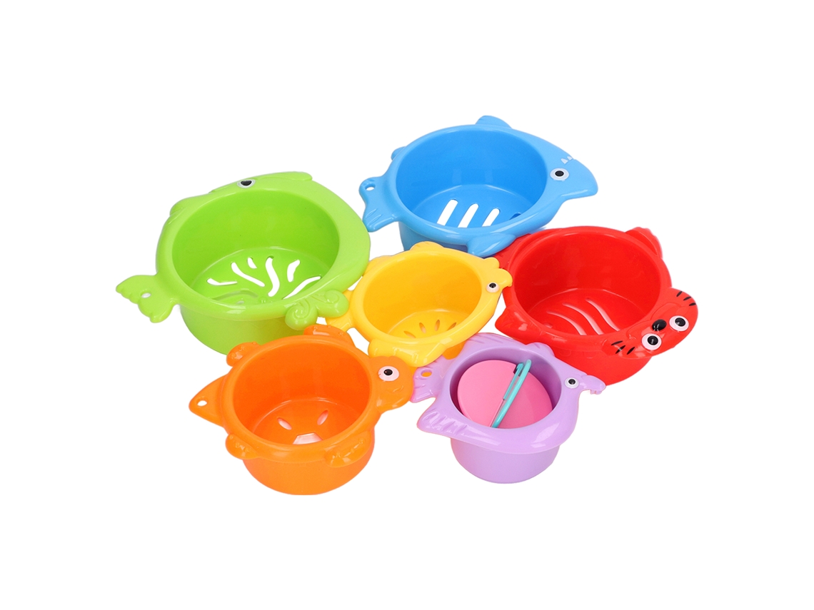 Primerox brinquedo de Xícaras de Empilhamento para Bebês 6 Peças com Forma de Peixe Cartoon Jogo Educativo para Banho