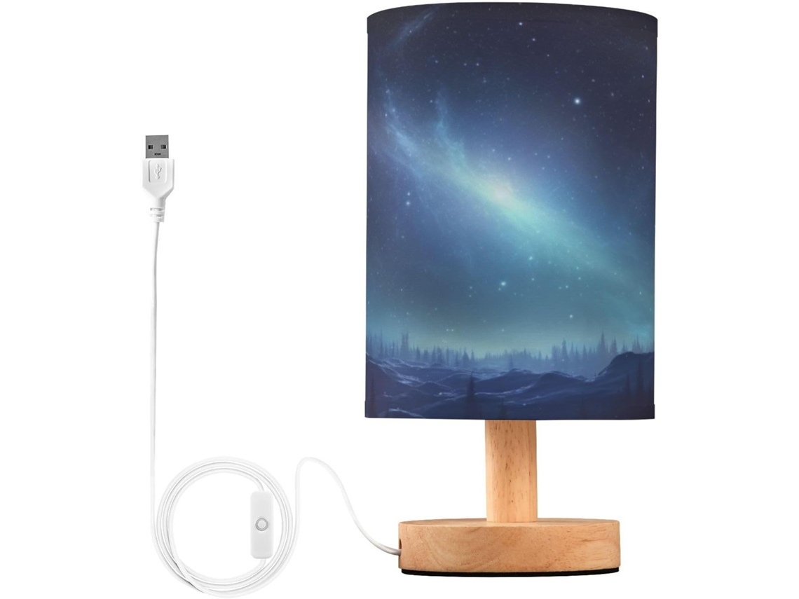 Luminária De Cabeceira Led Usb Pequena Skyshu Blue Sky Com Base Madeira Antiderrapante E Cúpula Que Não Ofusca Os Olhos