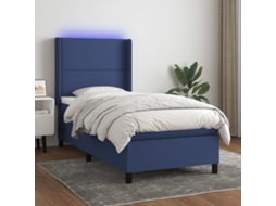 Vidaxl Cama Box Spring C/ Colchão E Led 90x190 Cm Tecido Azul