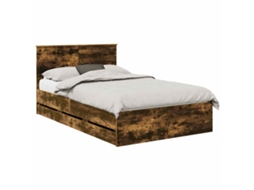 Cama De Casal | Camas Para Quarto | Estrutura Da Cama Com Gaveta Carvalho Defumado 120 X 190 Cm