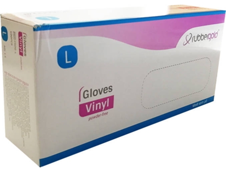 Luvas Descartáveis RUBBERGOLD Vinil Incolor Sem Pó (tam L 100UN)