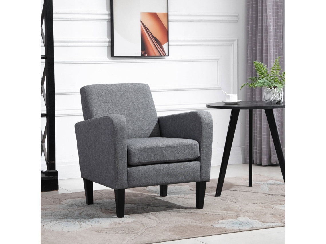 Poltrona Individual, Poltrona De Relaxamento, Com Pés De Madeira, Tecido Com Aspeto De Linho, 66 X 72 X 74 Cm, Cinza Claro