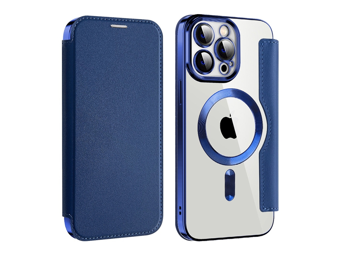 Capa Fólio Protetora Magsafe Elysve Para Iphone 12 Pro Resistente Azul-escuro