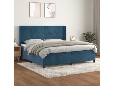 Cama com Molas/Colchão 200X200 Cm Veludo Azul-Escuro