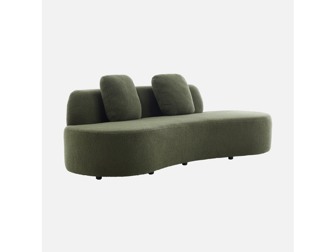 Sofá Com Linhas Curvas Em Tecido Bouclé, 3 Lugares , Verde Caqui