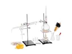 Kit de Destilação Óleos Essenciais Dispositivo 500 Ml Vidro Laboratório 3,3 Boro com Lâmpada Álcool, Malha Cerâmica e Conexão 24, 40, 28 Peças