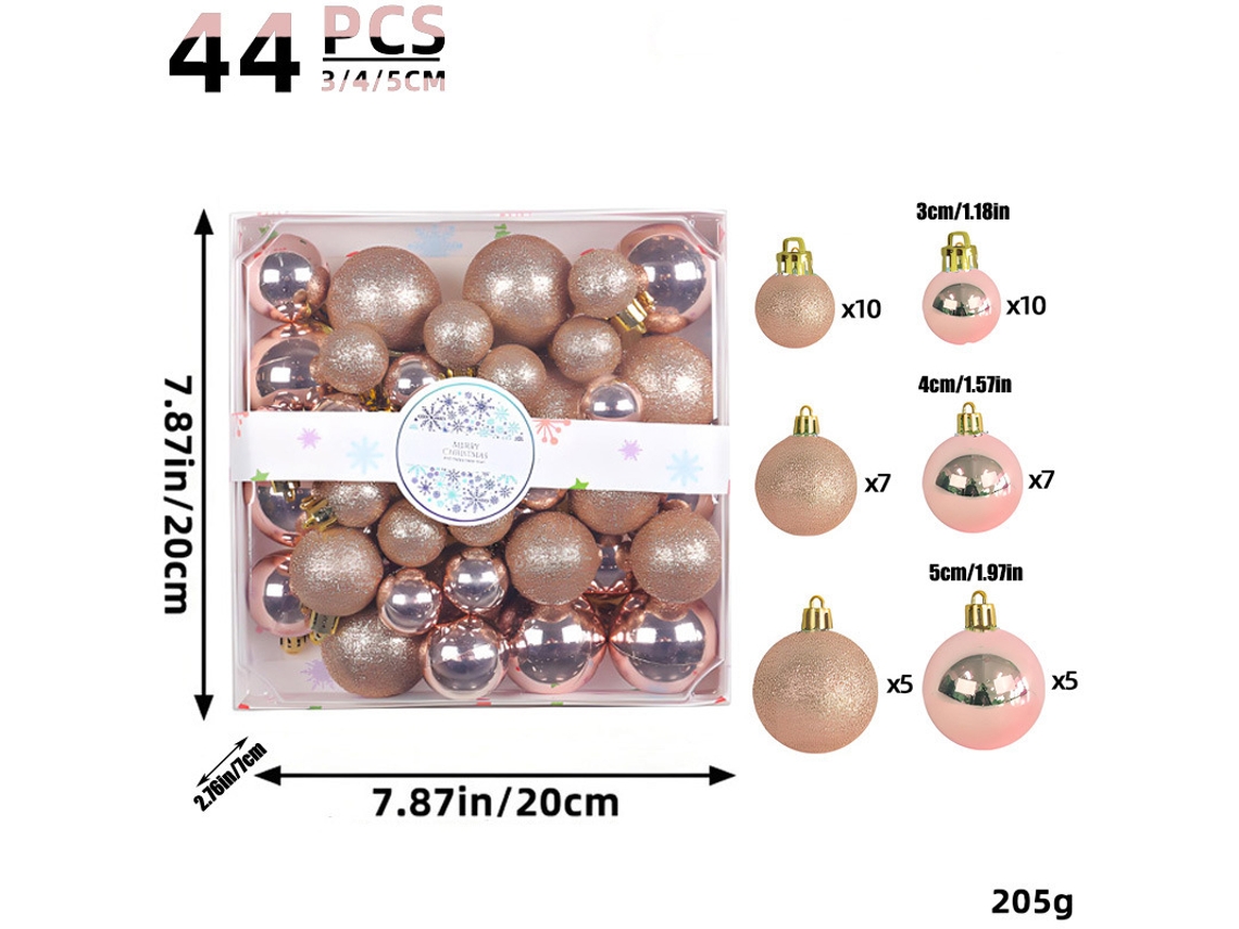 44pcs Conjunto De Bolas De Natal Com Glitter Em Ouro Rosa Cuich