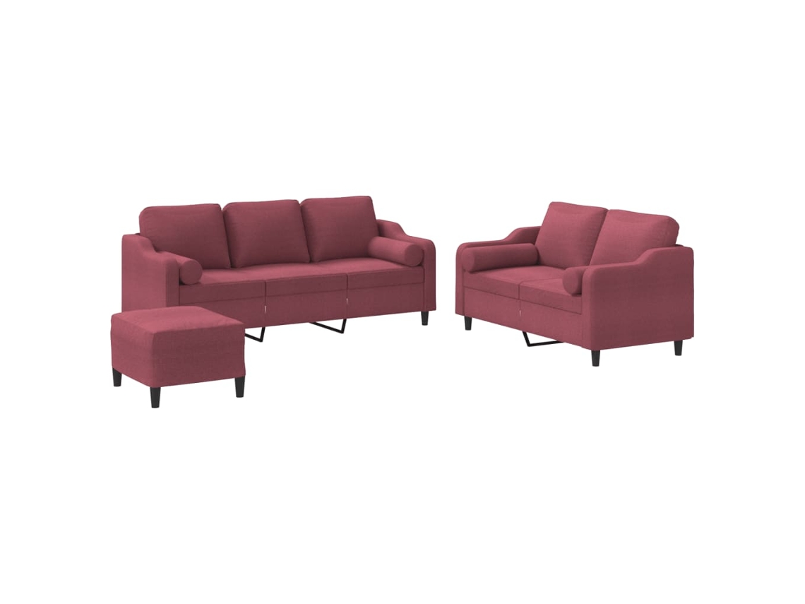 3 Pcs Conjunto de Sofás com Almofadas Tecido Vermelho tinto MAISON EXCLUSIVE