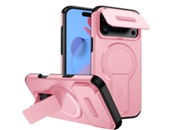 Capa Magnética 2 Em 1 Para Celular, Compatível Com Iphone 17 Pro Max, Com Janela Deslizante E Suporte, Rosa.