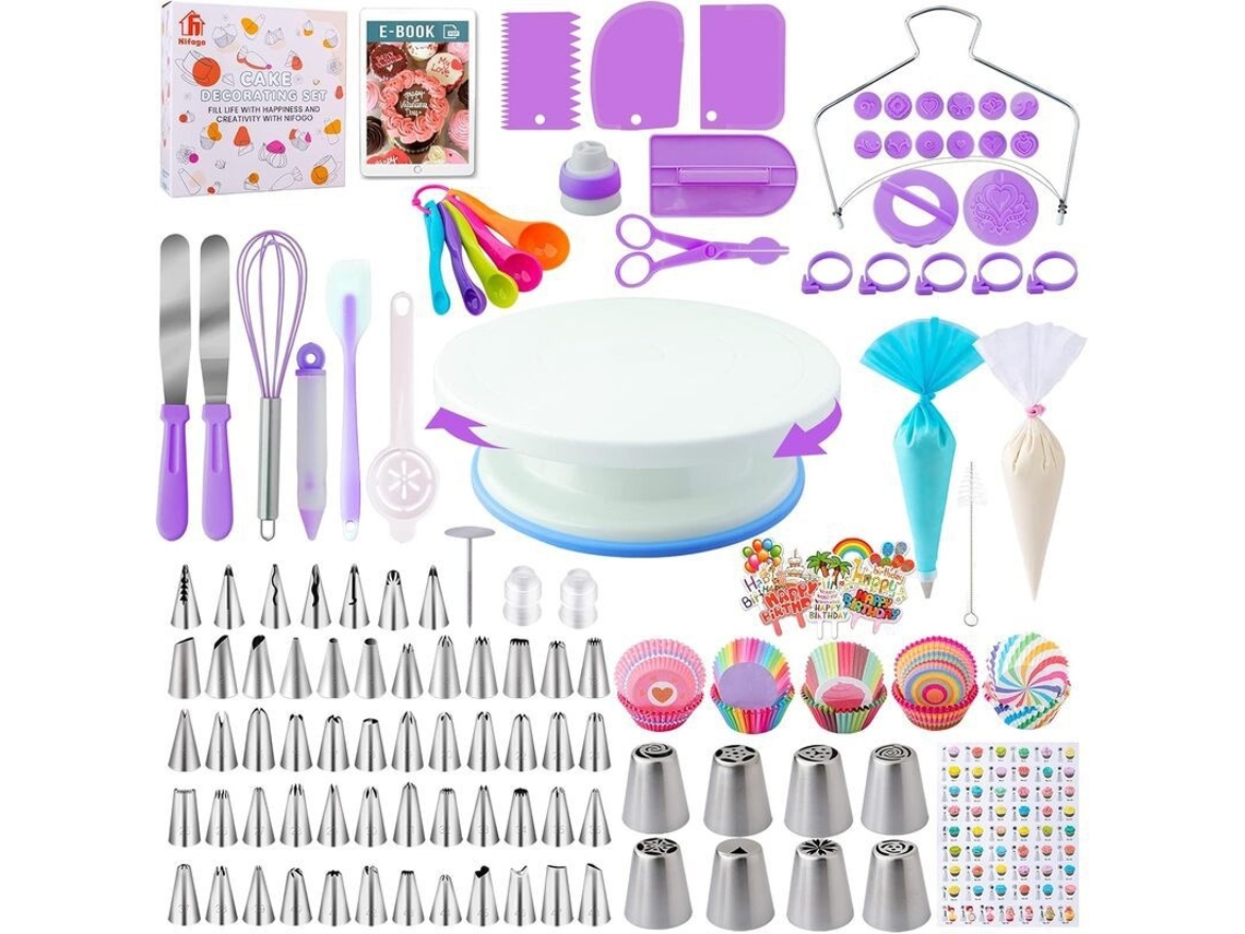 Elysve Kit Confeitaria Com Bicos De Confeitar, Com Prato Giratório, Roxo