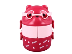 Lancheira Bento 2 Camadas, Portátil, Reutilizável E À Prova De Vazamento, Para Escola, Trabalho E Camping, Padrão Urso Cor Rosa