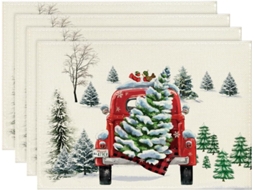 Conjunto De 4 Guardanapos De Natal Em Aquarela Com Estampa De Caminhão, 30 X 45 Cm, Guardanapos Laváveis ​​para Festas De Inverno, Decoração De Cozinh