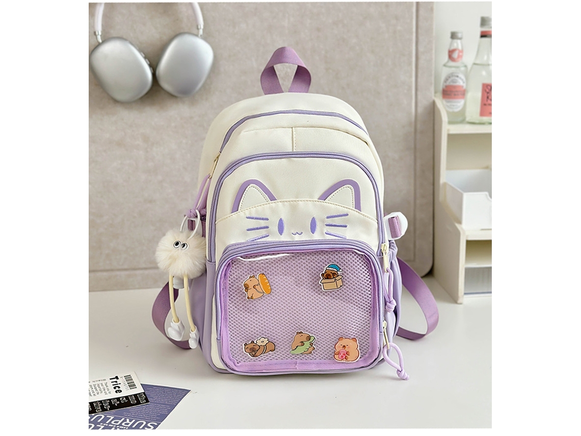 Mochila Com Pingente De Boneca, Adequada Para Uso Diário Na Escola, Encontros E Viagens. Roxa