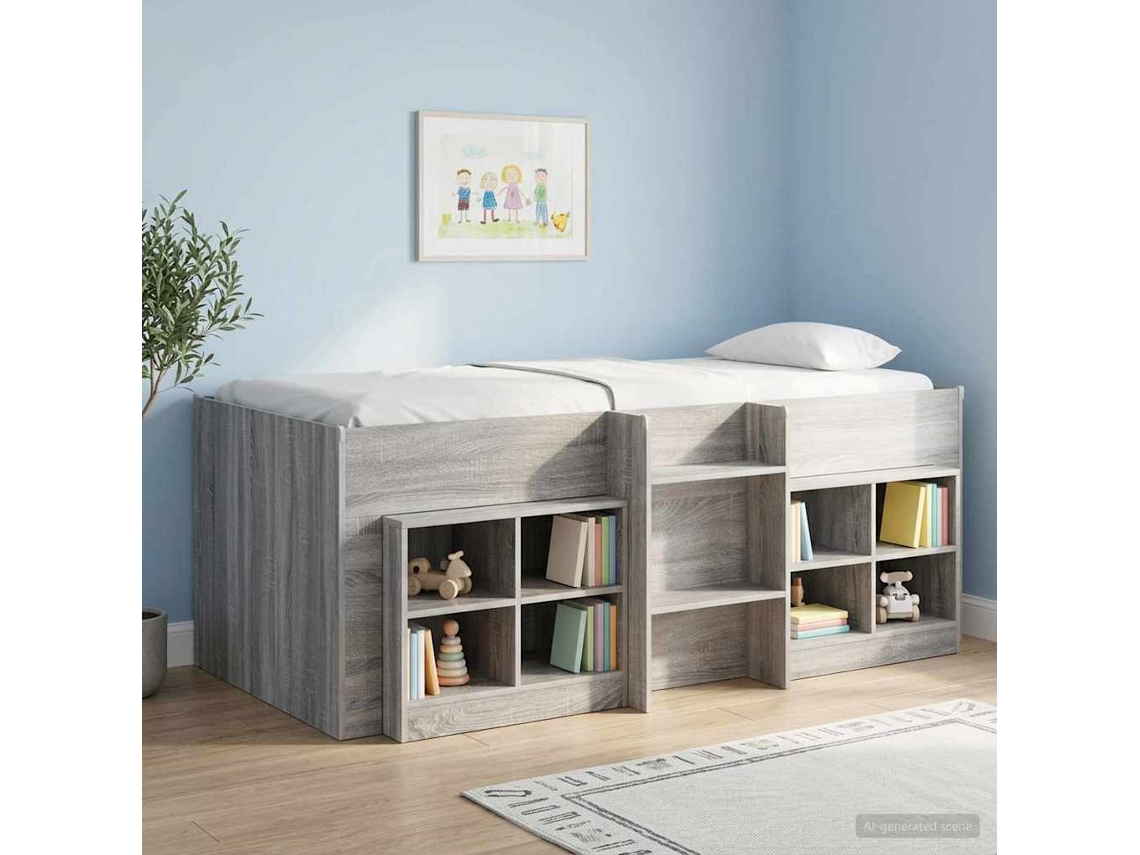 Vidaxl Cama Alta Para Crianças Sonoma Cinzento 90 X 200 Cm