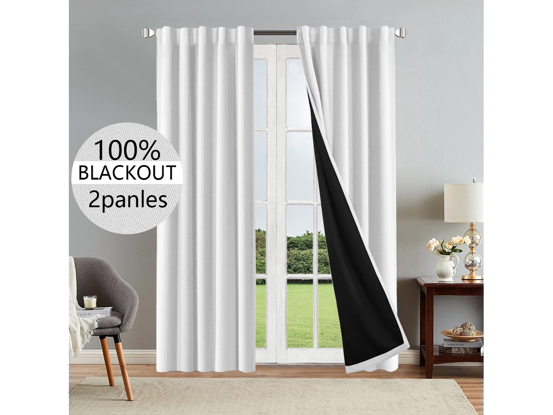 Cortinas Blackout Para Sala De Estar, Cortinas Com Isolamento Térmico E Forro Preto, Ideais Para Portas De Varanda, Kit Com 2 Peças, Branco 132x160 Cm