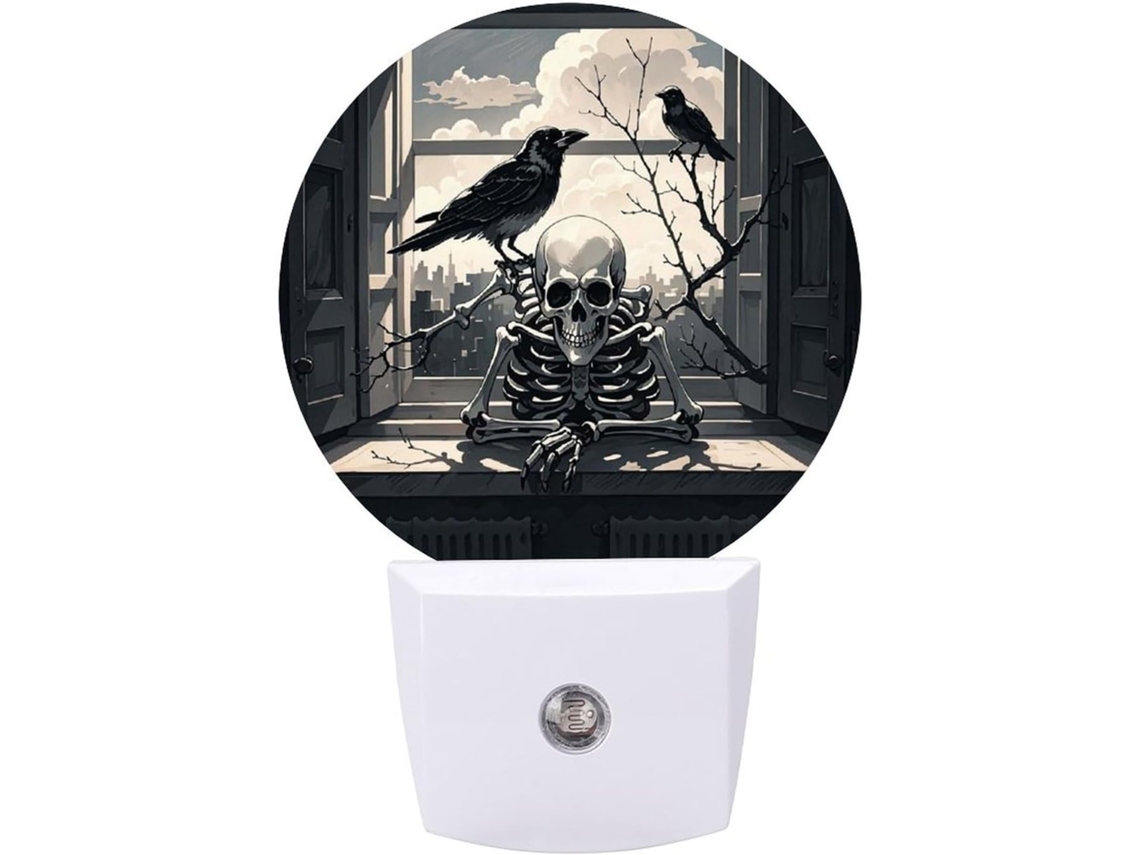 Luminária de parede noturna com plugue, Um Corvo No Peito Da Janela, Luzes noturnas de LED com sensor de luz, Luz branca