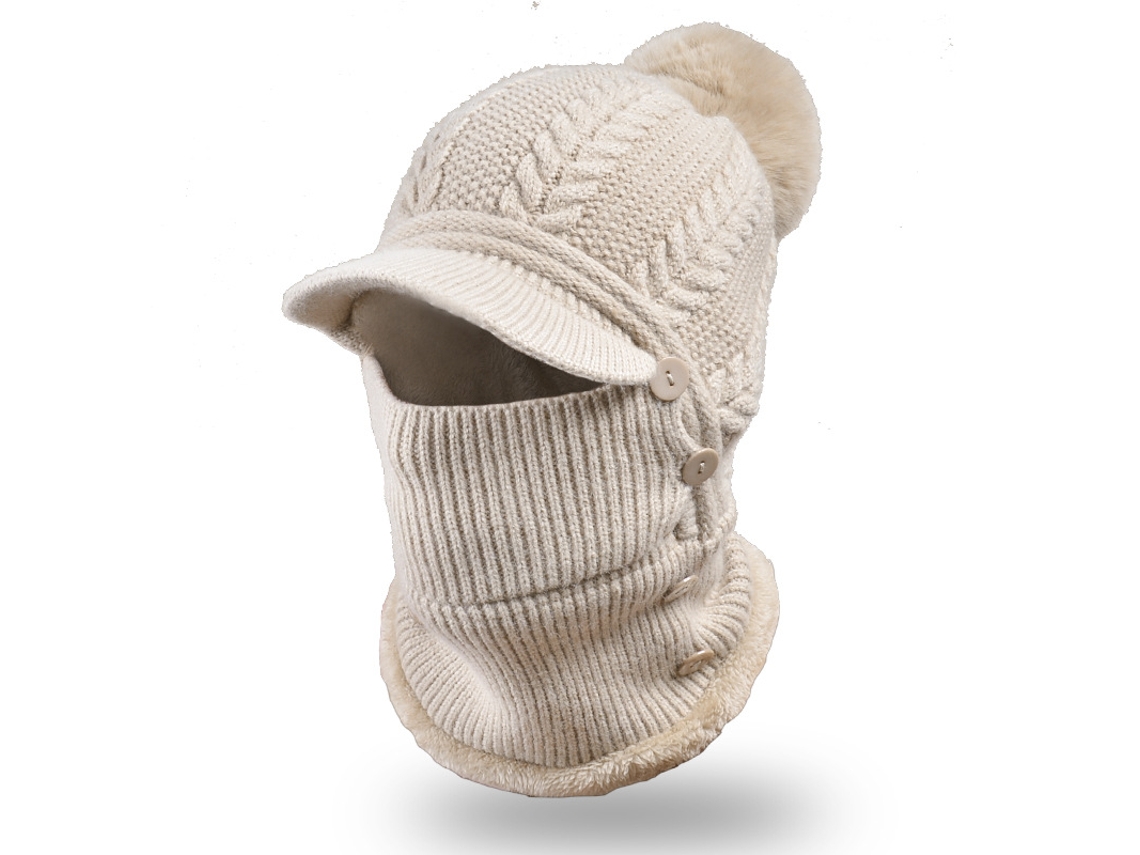 Moletom com Capuz de Lã Gorro Grosso de Malha Bege com Fecho Removível BRILVIBERA