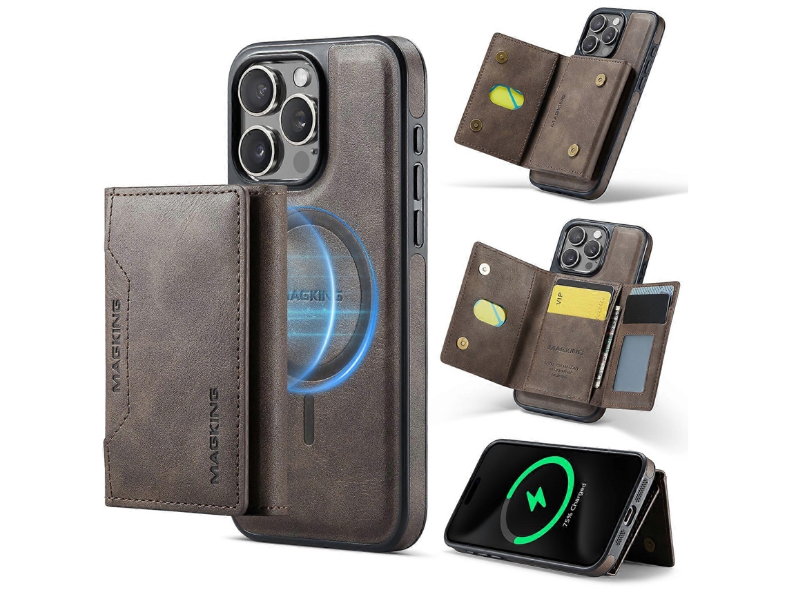 Compre Capa Magking K2 Series Para Iphone 16 Pro Compatível Com Magsafe Pctpupu Couro Com Bloqueio Rfid E Carteira Café