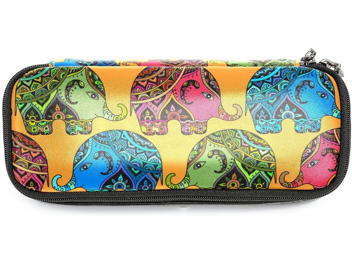 Estojo para lápis com estampa de elefante nativo, grande capacidade, organizador para marcadores e maquiagem, ideal para...