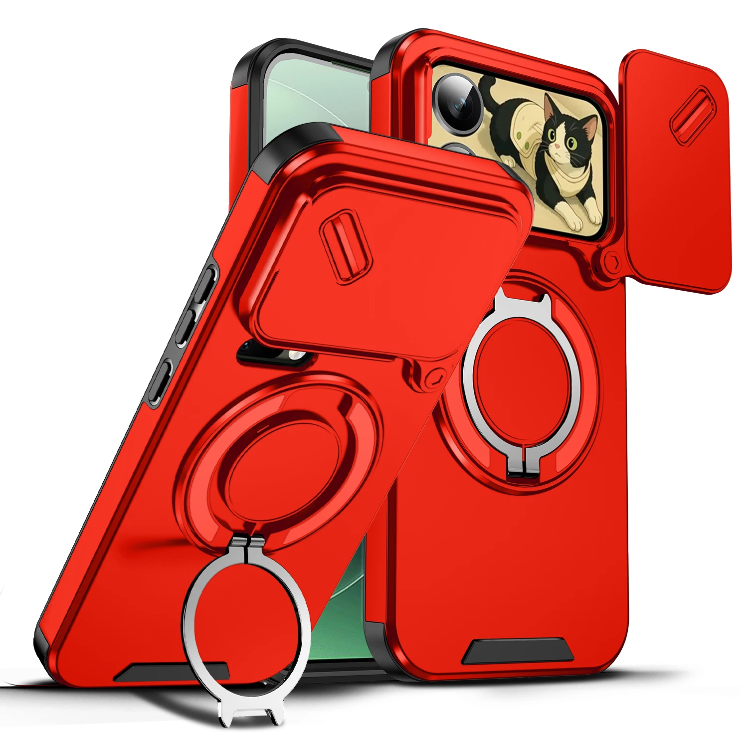(xiaomi 15t Vermelho) Capa Protetora Rígida Fosca E Resistente A Impactos Com Suporte De Anel Para Câmera