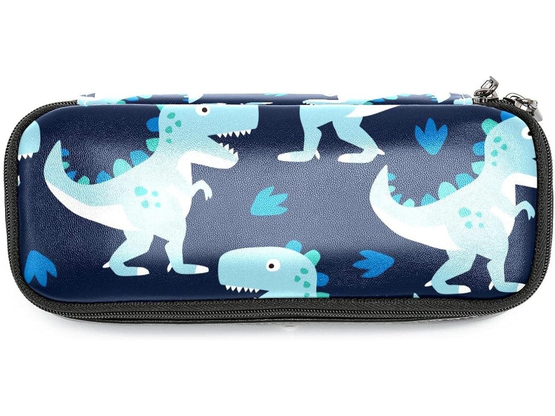 Estojo Lápis Azul Marinho Com Estampa De Dinossauro Desenho Animado, Grande Capacidade Marcadores, Organizador