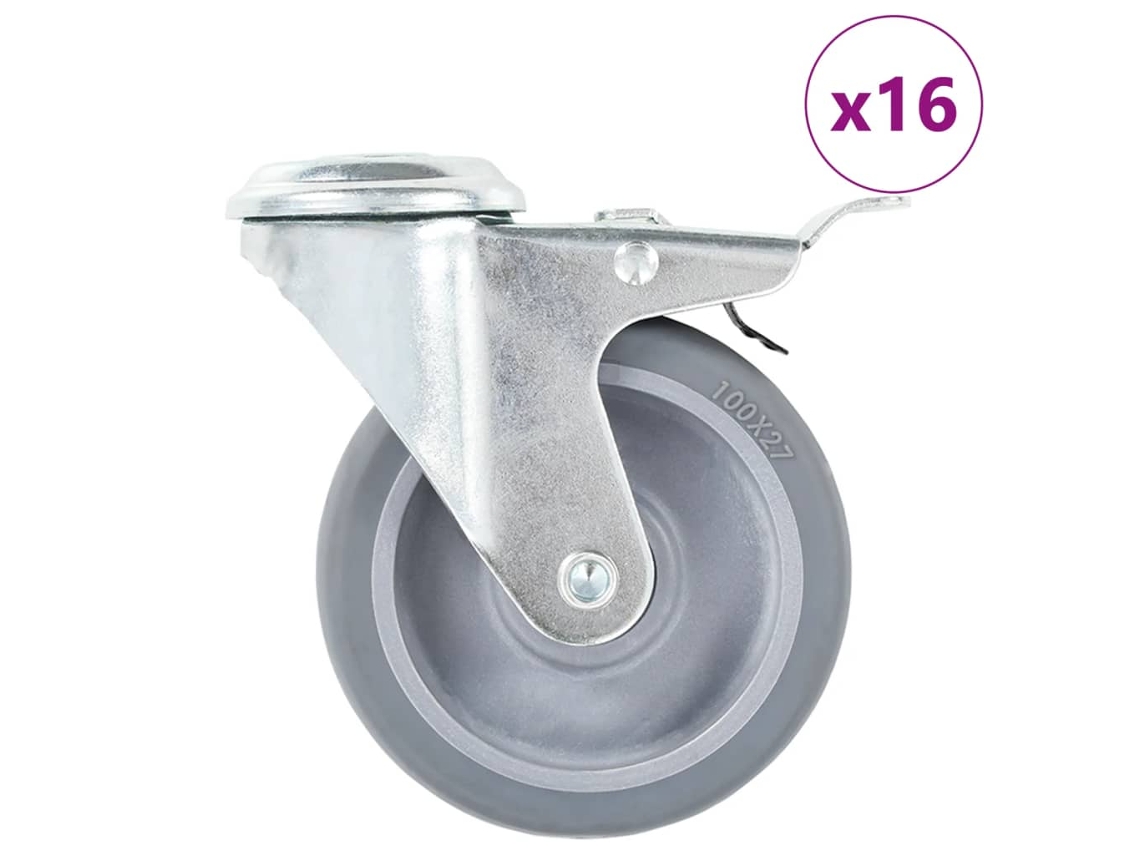 Vidaxl 16 Pcs Rodas Giratórias Com Orifício Para Parafuso 100 Mm