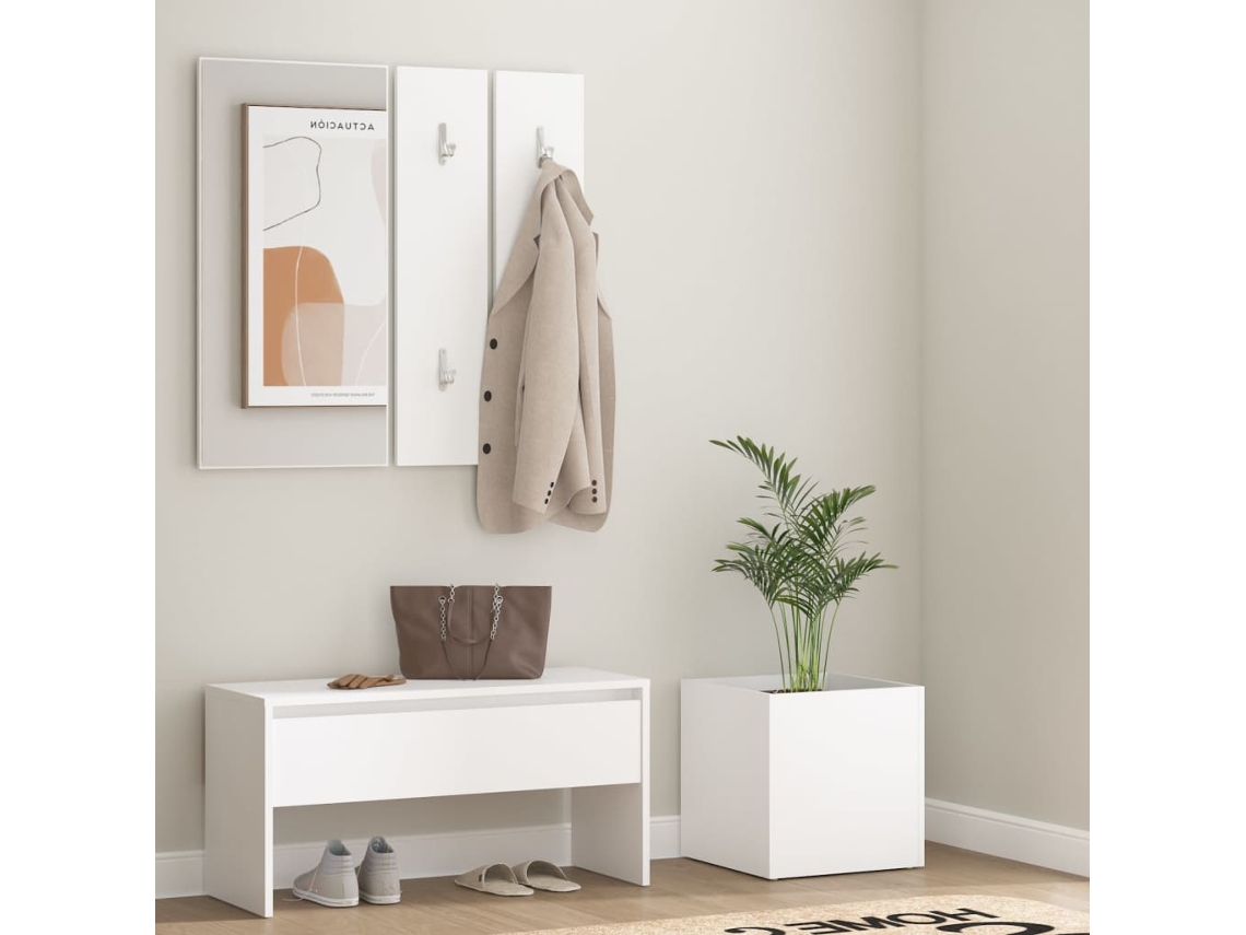 Vidaxl Conjunto De Móveis De Corredor Derivados De Madeira Branco