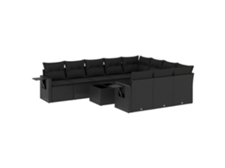 Conjunto de 11 Sofás de Jardim com Almofadões Vime Pe Preto MAISON EXCLUSIVE