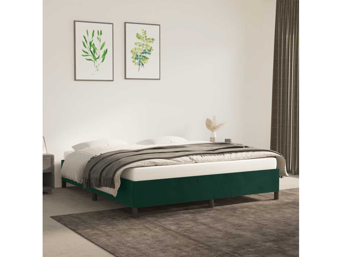 Vidaxl Estrutura De Cama Sem Colchão 180x200 Cm Veludo Verde-escuro