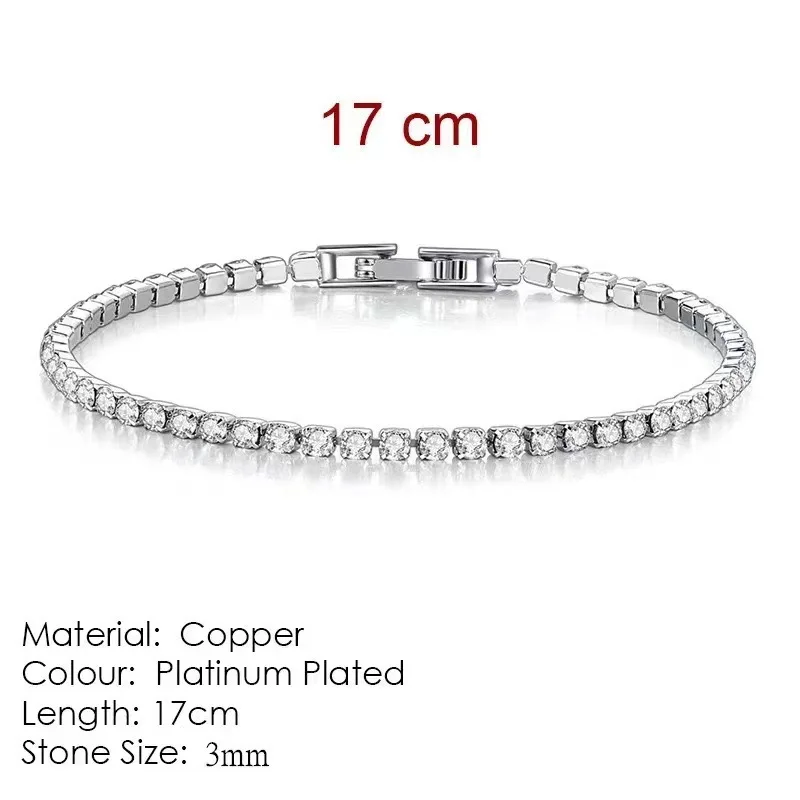 Pulseira De Tênis (prateada, 17 Cm) Com Zircônia De 3 Mm E Pingente De Cristal Para Usar Em Casamentos.