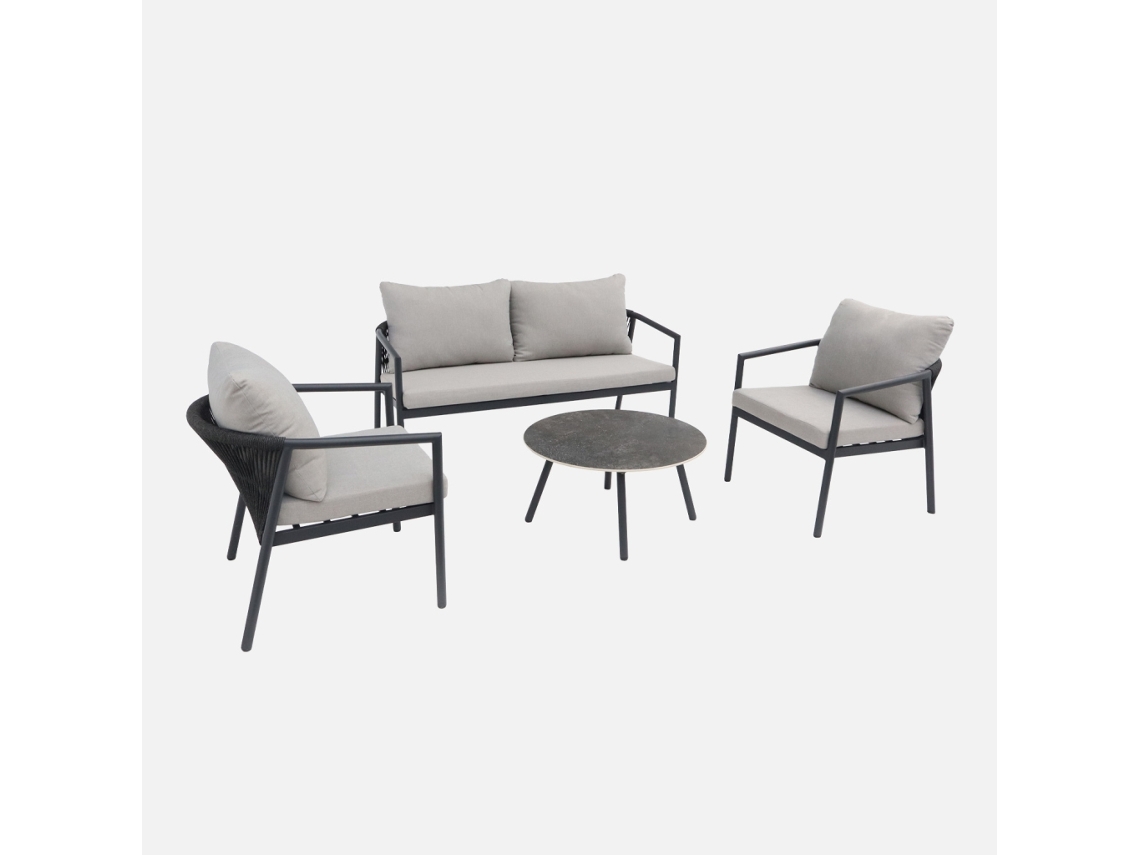 Conjunto De Jardim Em Alumínio E Cordas, 4 Lugares, Cinza