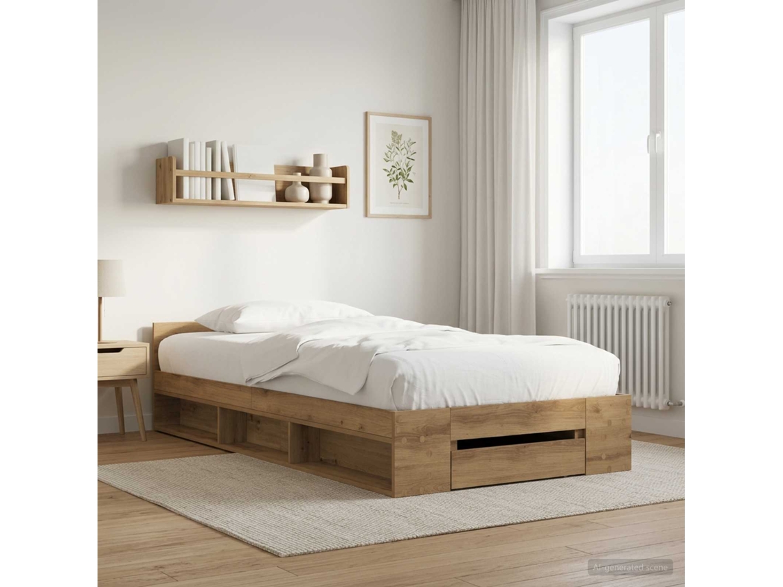 Vidaxl Estrutura De Cama Com Armazenamento Carvalho Artisian