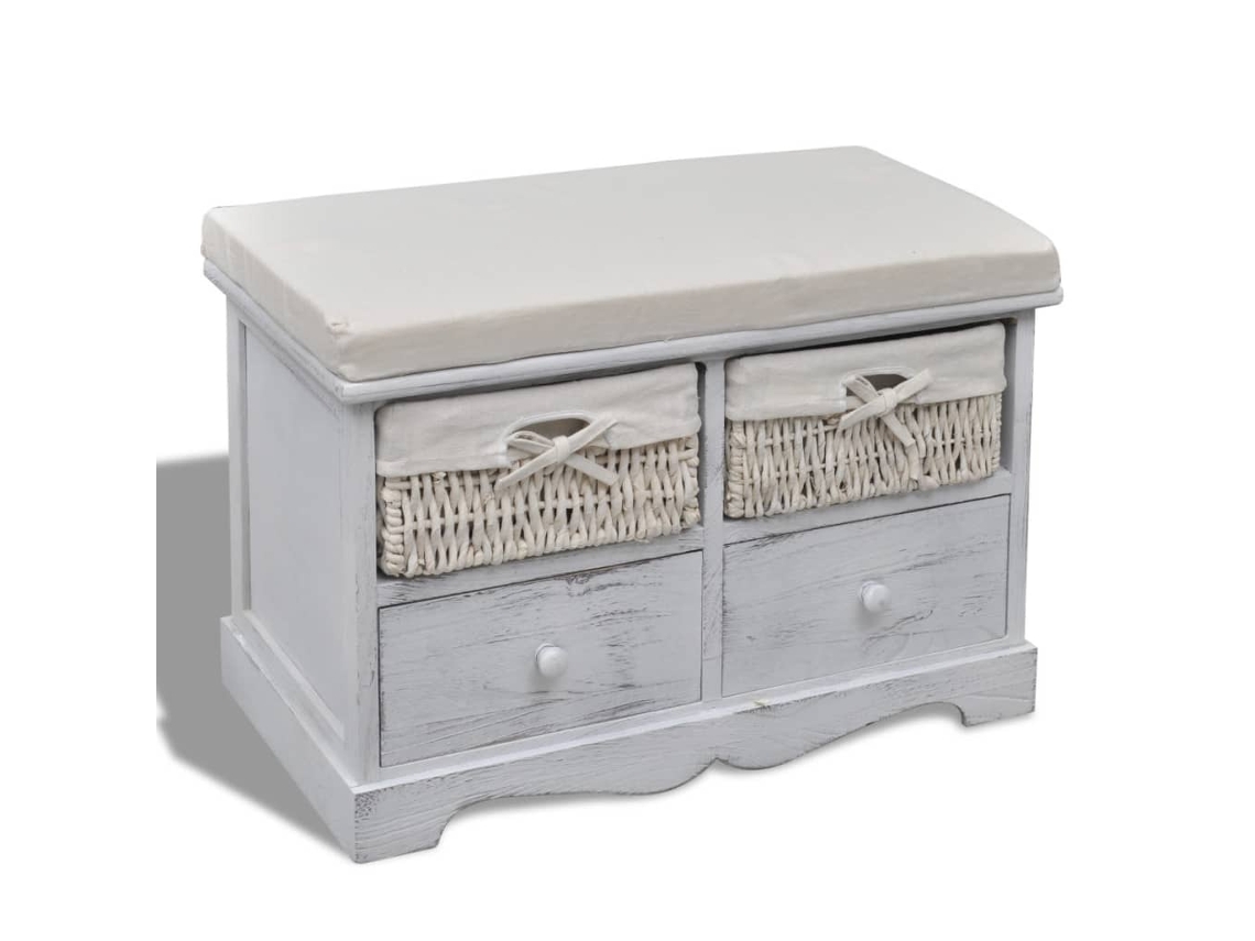 Vidaxl Banco De Arrumação 62x33x42 Cm Madeira De Paulownia Branco