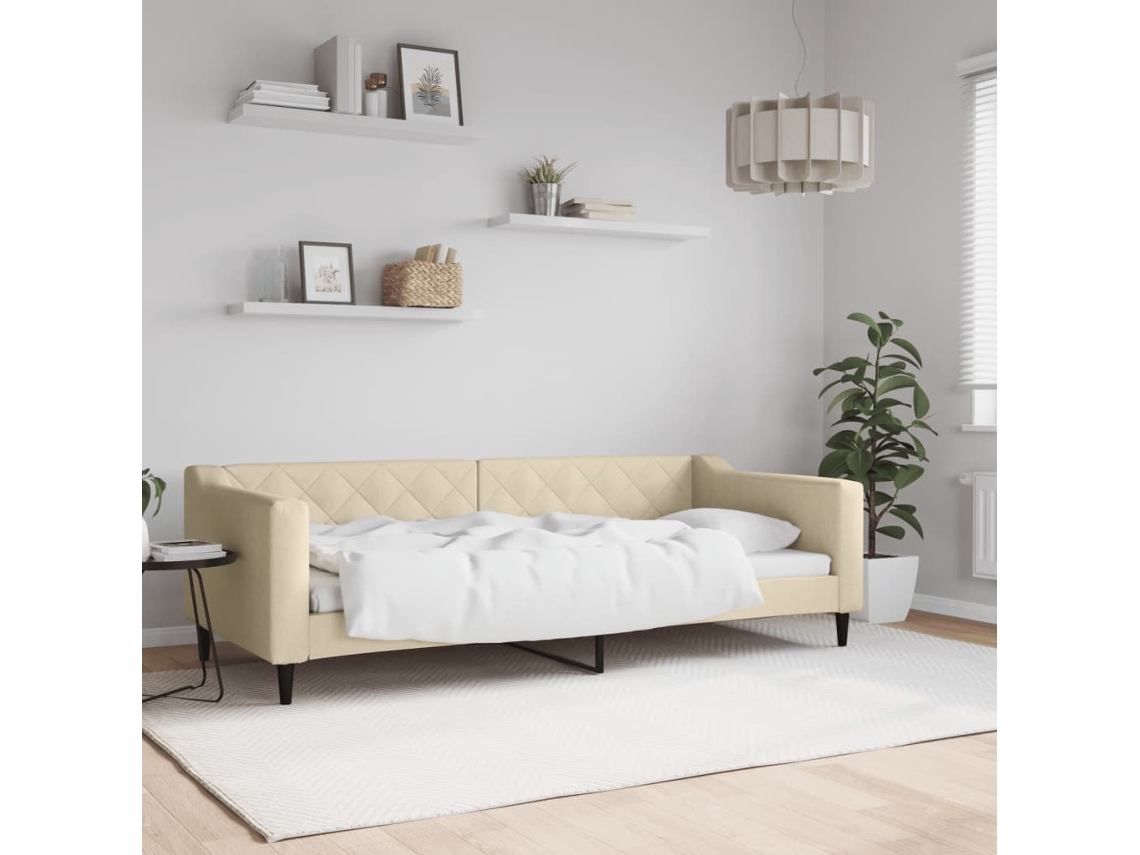 Vidaxl Sofá-cama 90x200 Cm Tecido Cor Creme