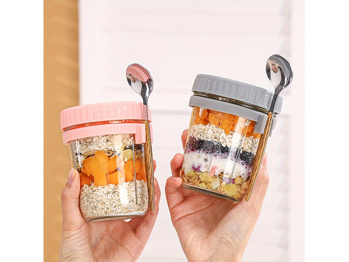 2 copos de aveia, 350ml, com colher, vidro, para pequenas refeições | STELASPLEN