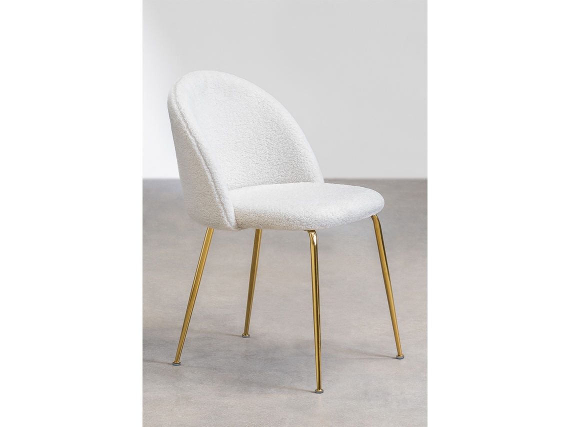 Sklum Pack De 4 Cadeiras De Jantar Estofadas Em Tecido De Ovelha Kana Design Poliéster    Dourado                     Branco