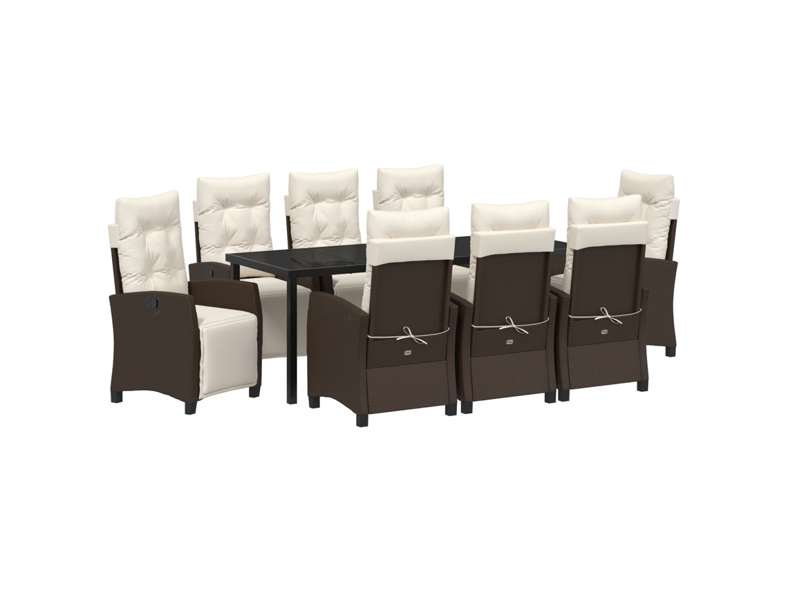 Conjunto 9 Conjunto De Jantar Para Jardim Vidaxl Castanho Vime Pe (200 X 80 X 73 Cm)