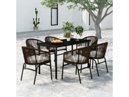 Conjunto De 7 Peças De Jantar Para Jardim Marrom Dkd Home Decor
