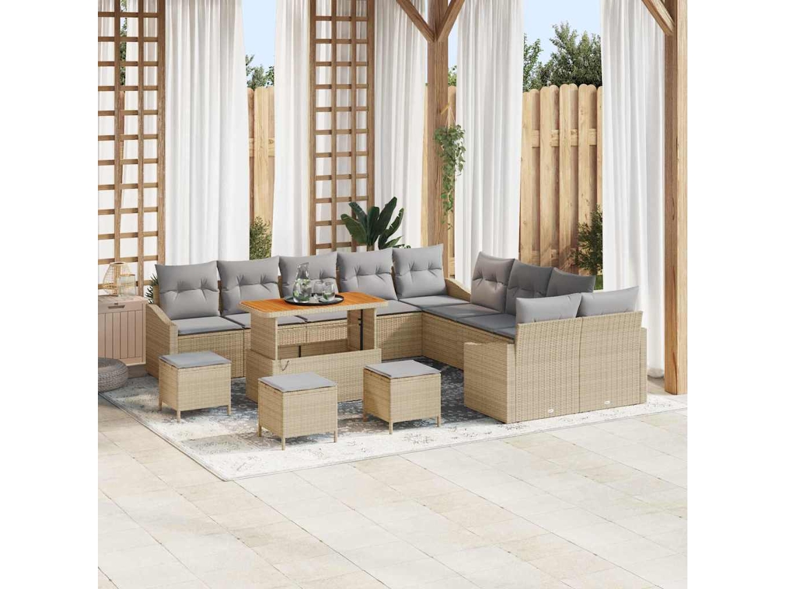 Vidaxl Conjunto De Sofá De Jardim 13 Pcs Bege Rattan Sintético