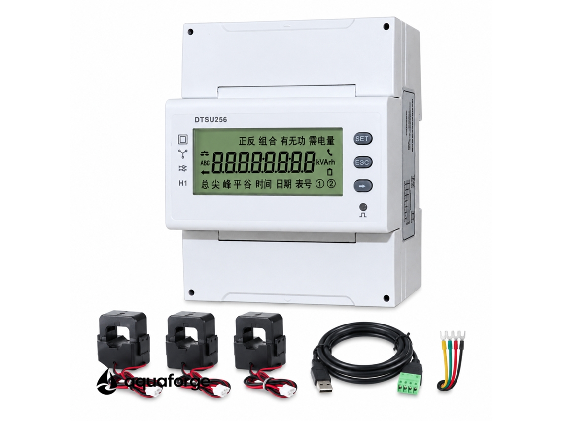 Medidor Elétrico Multifuncional Aquaforge Dtsu256 Com Ecrã Lcd E Rs485 Modbus Para Quadro Elétrico