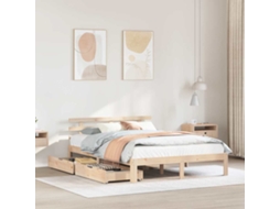 Vidaxl Estrutura de Cama C/ Gavetas 140x200 Cm Madeira de Pinho Maciça