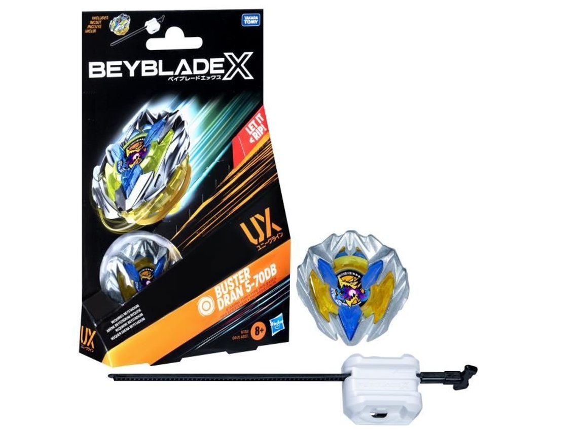 Beyblade X, Pacote Inicial Buster Dran 5 70db Ux Com Pião De Tipo Resistência De Competição E Lançador, A Partir Dos 8 Anos Hasbro