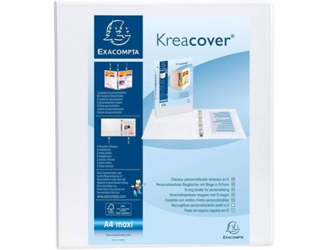 Dossier Kreacover® de 2 argolas em D de 40 mm, A4 Maxi, 370 folhas, Capas Personalizáveis, Lombada de Cartão com Polipropileno, Branco